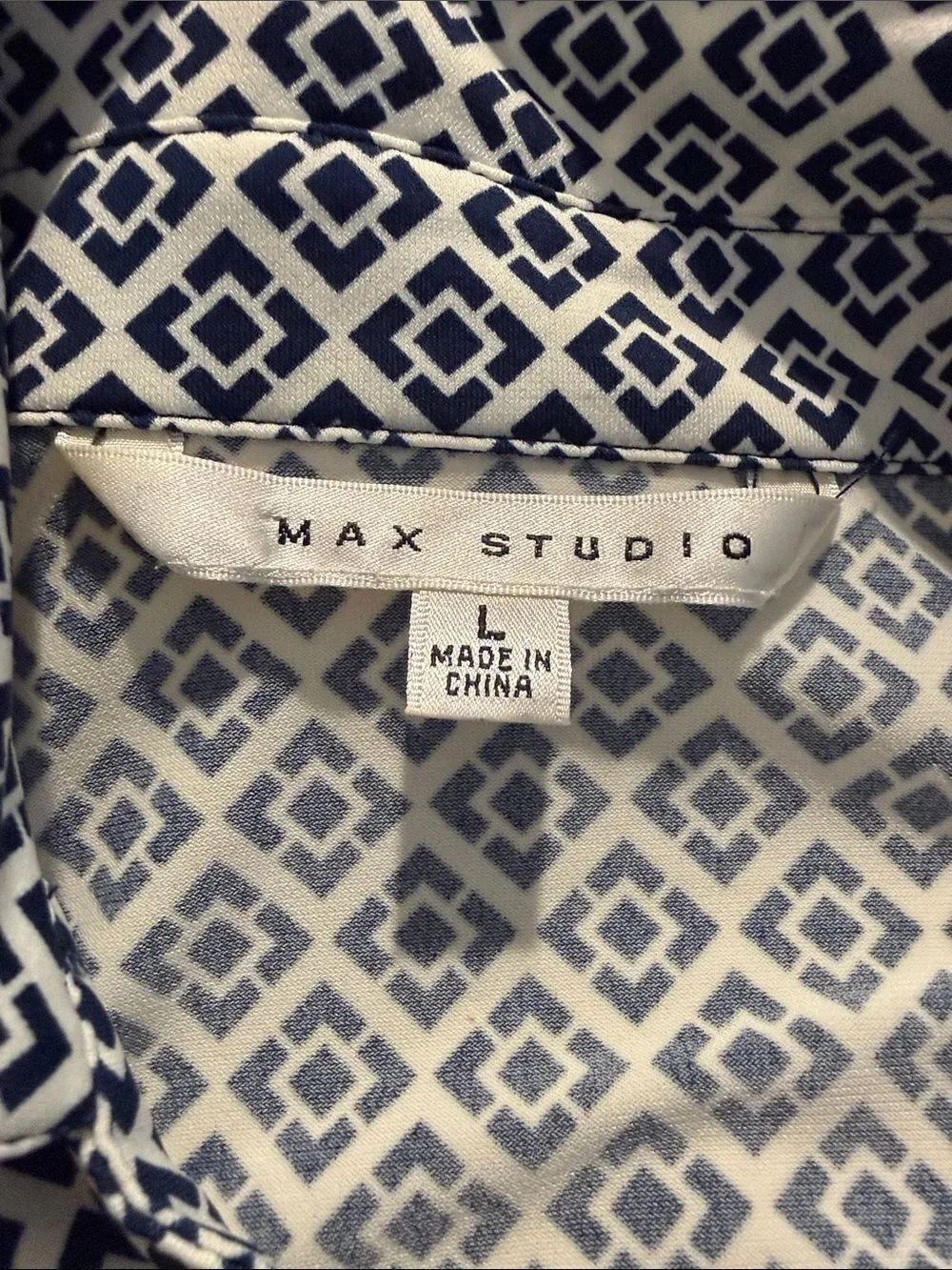 Max Studio Blue Complimentary Print Geometric Short Sleeve Midi Shift Dress - Picture 11 of 12